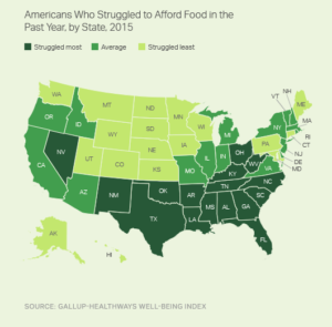 Americans Who Struggled to Afford Food in the Past Year, by State, 2015
