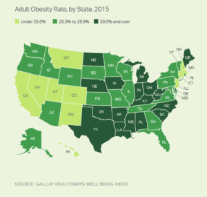 Adult Obesity Rate, by State, 2015