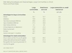 Well-Being Advantages and Disadvantages: Large Communities vs. Small Towns, Rural Areas